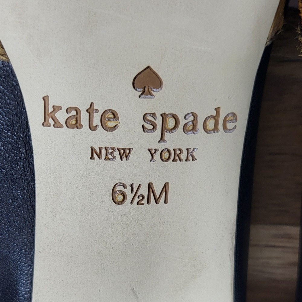 Kate Spade Leopard Print Calf Hair Black Leather‎ Bow Pointed Toe Pumps 6.5M - Picture 7 of 13
